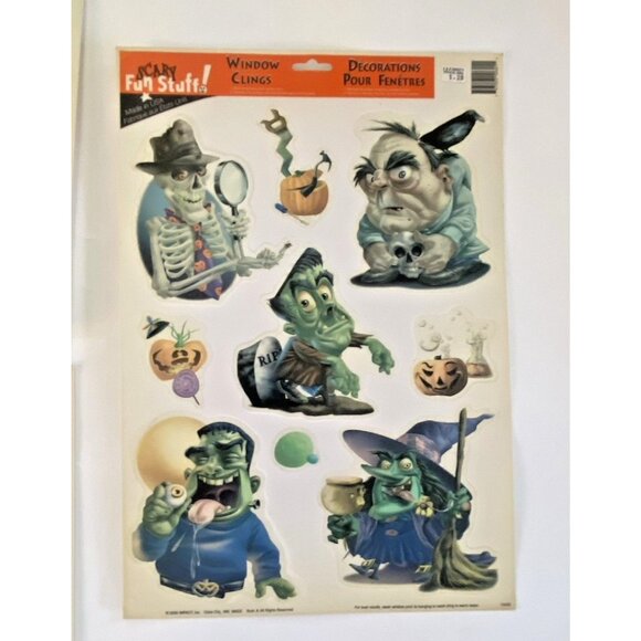 Vtg Fall Halloween Vinyl Window Clings Lot 5 Pumpkin Witch Cat Ghost Decor - Picture 4 of 16